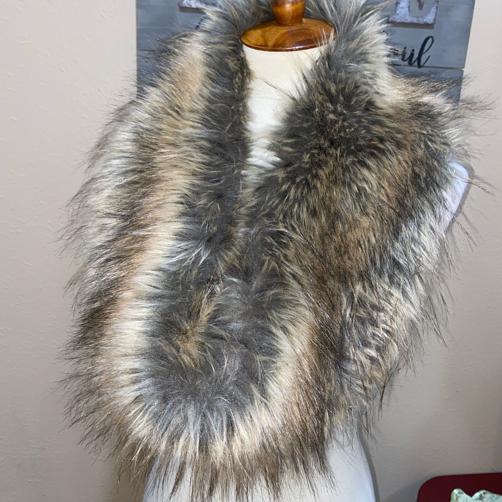 Faux Fur Infinity Scarf - Brown Gray Blend
